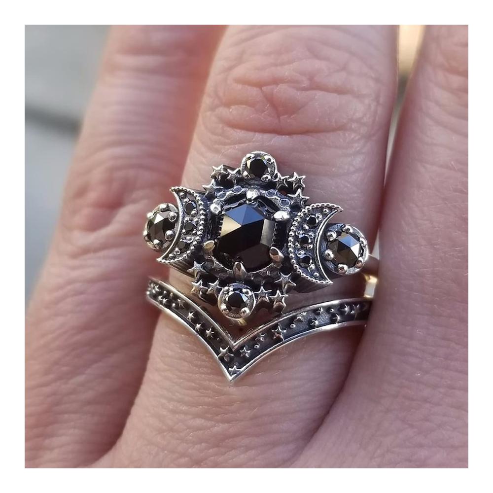 Damenringe Set Modisches Diamant-Silber-Mond Verlobungsring-Set mit Daumenring Boho-Stapel-Eheringe und Große Klobige Ringe