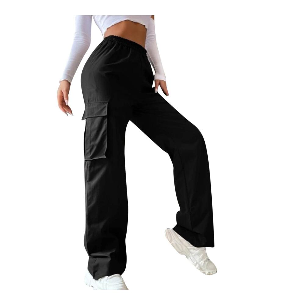High Waist Cargohose Damen – Trendige Y2K Hosen für Mädchen | Elastische Bund Jogginghose mit Taschen | Streatwear Capri Hosen für Teenager – Ideal für Sport und Freizeit