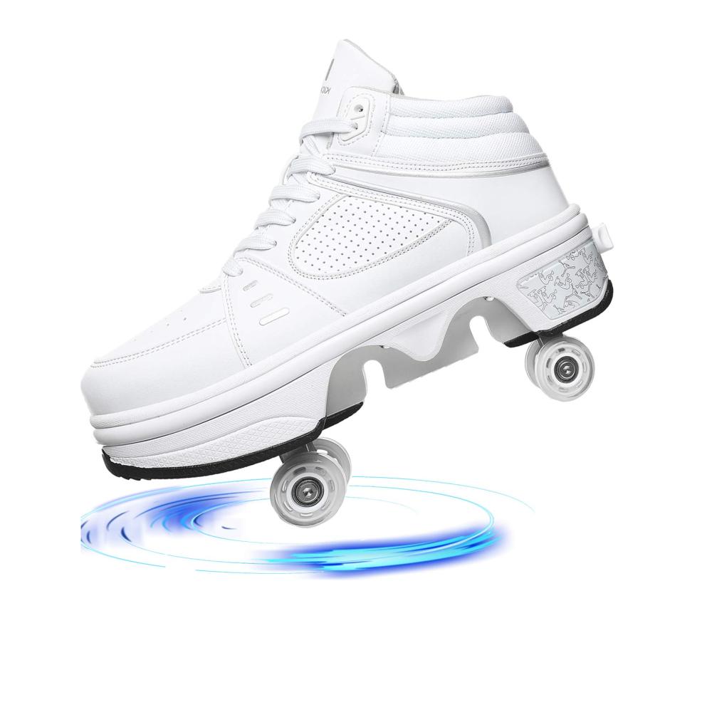 Outdoor Fitnessschuhe und Rollschuhe für Mädchen | 2-in-1 Skate Schuhe mit Deformationsfunktion | Multifunktionale Sportschuhe in Weiß | Größe EUR 34