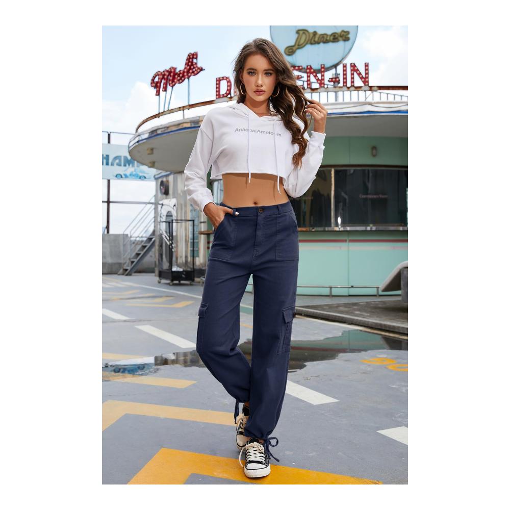 Hoch taillierte Damen-Cargohose Alaster Queen | Y2K Baggy Wanderhose mit Multi-Taschen | Stretch High-Waist Hose für Damen