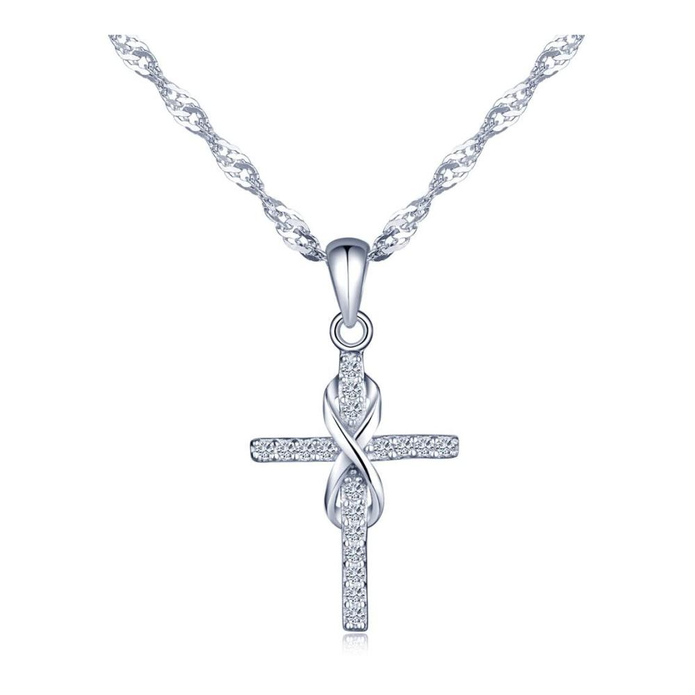 925 Sterling Silber Damen Halskette mit Kreuz Unendlichkeitssymbol und Zirkonia-Anhänger