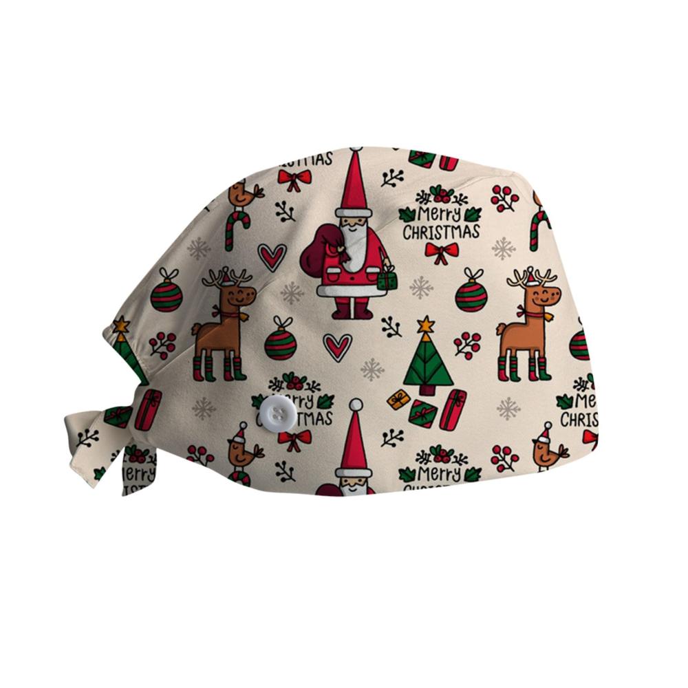 4PCS Weihnachten bedruckter OP-Haube für Damen - Hoch atmungsaktiv verstellbar ideal für Zahnärzte Ärzte Pflegekräfte und Schönheitsbranche