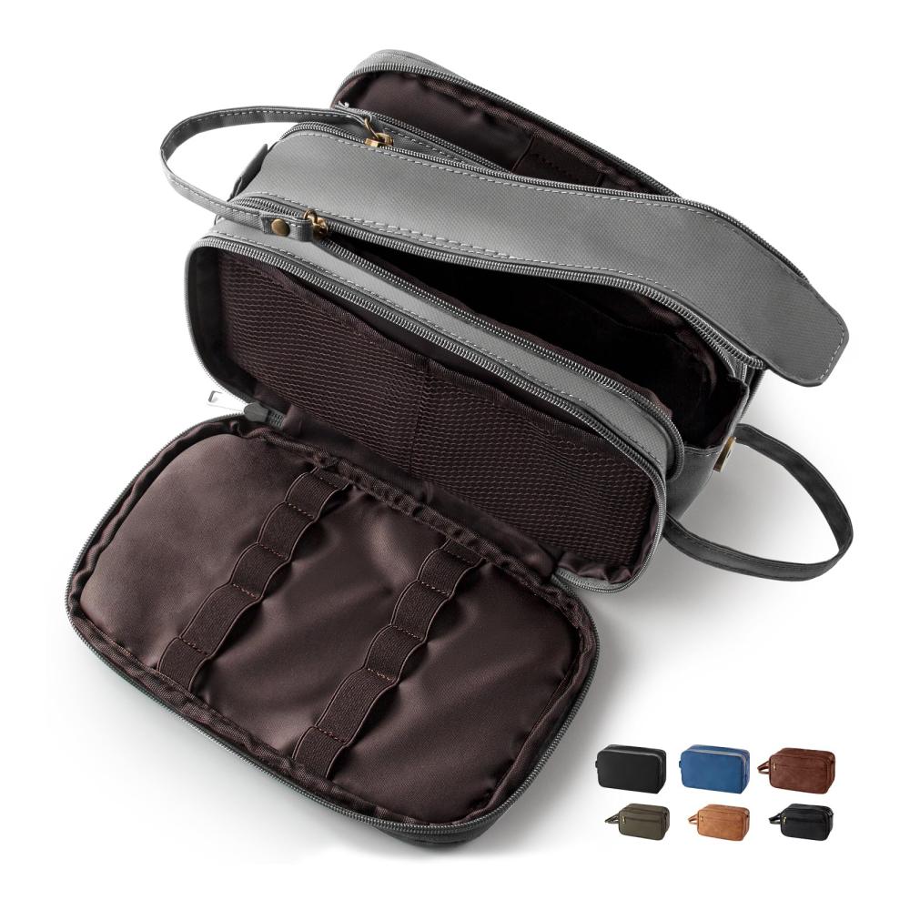 Kompakte Unisex Reise Kulturtasche – Wasserdichter Kulturbeutel mit Nass-Trockenbeutel Tragbare Kosmetiktasche Faltbare Make Up Tasche (265 x 15 x 16 cm Grau