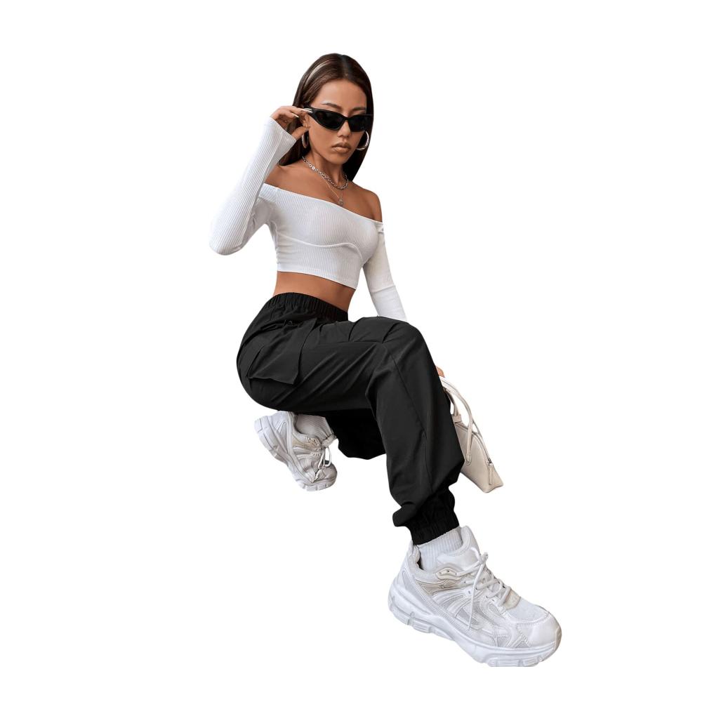 Damen Cargohose mit elastischer Taille Capri Jogger Hosen Cargo-Jogginghose von SOLY HUX - Bequeme Sweathose mit Taschen