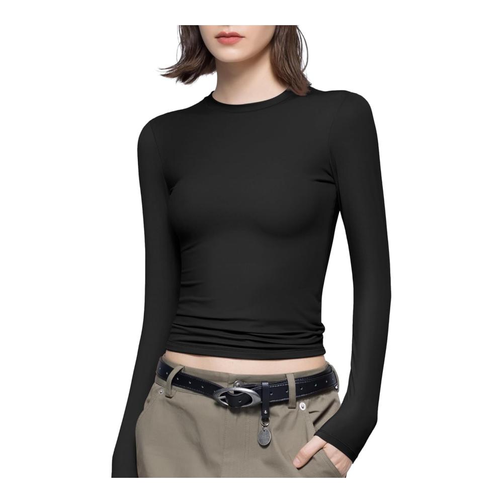Damen Langarmshirts Rundhals - Slim Fit Basic Tee aus der Smoke Cloud Pro Collection perfekt für stilvolle Alltagslooks