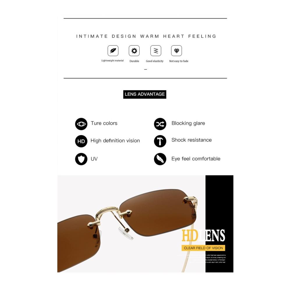 Metallene randlose Sonnenbrille für Männer und Frauen - Quadratische Retro-Sonnenbrille mit kleinem Rahmen