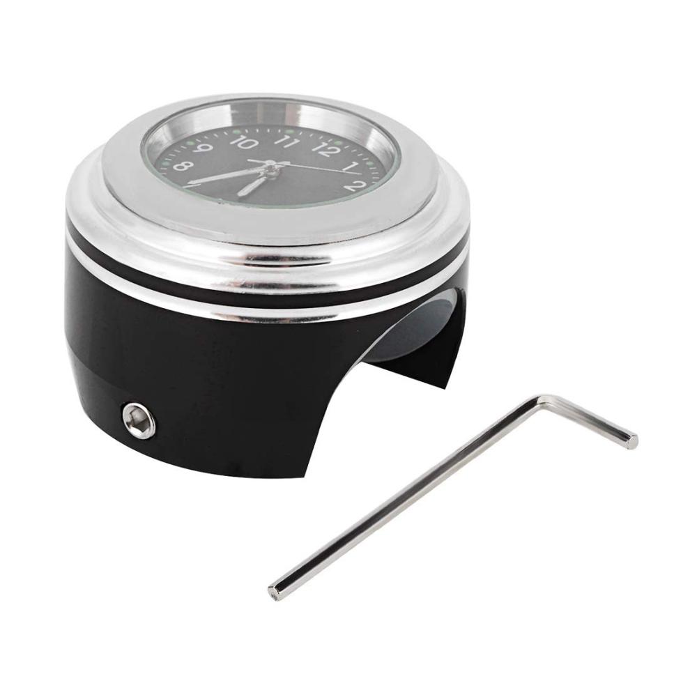 Motorrad Lenkeruhr - Wasserdichte Quarzuhr für 7/8-Zoll-Lenker mit Aluminium Halterung (Weißes Zifferblatt Schwarzes Armband