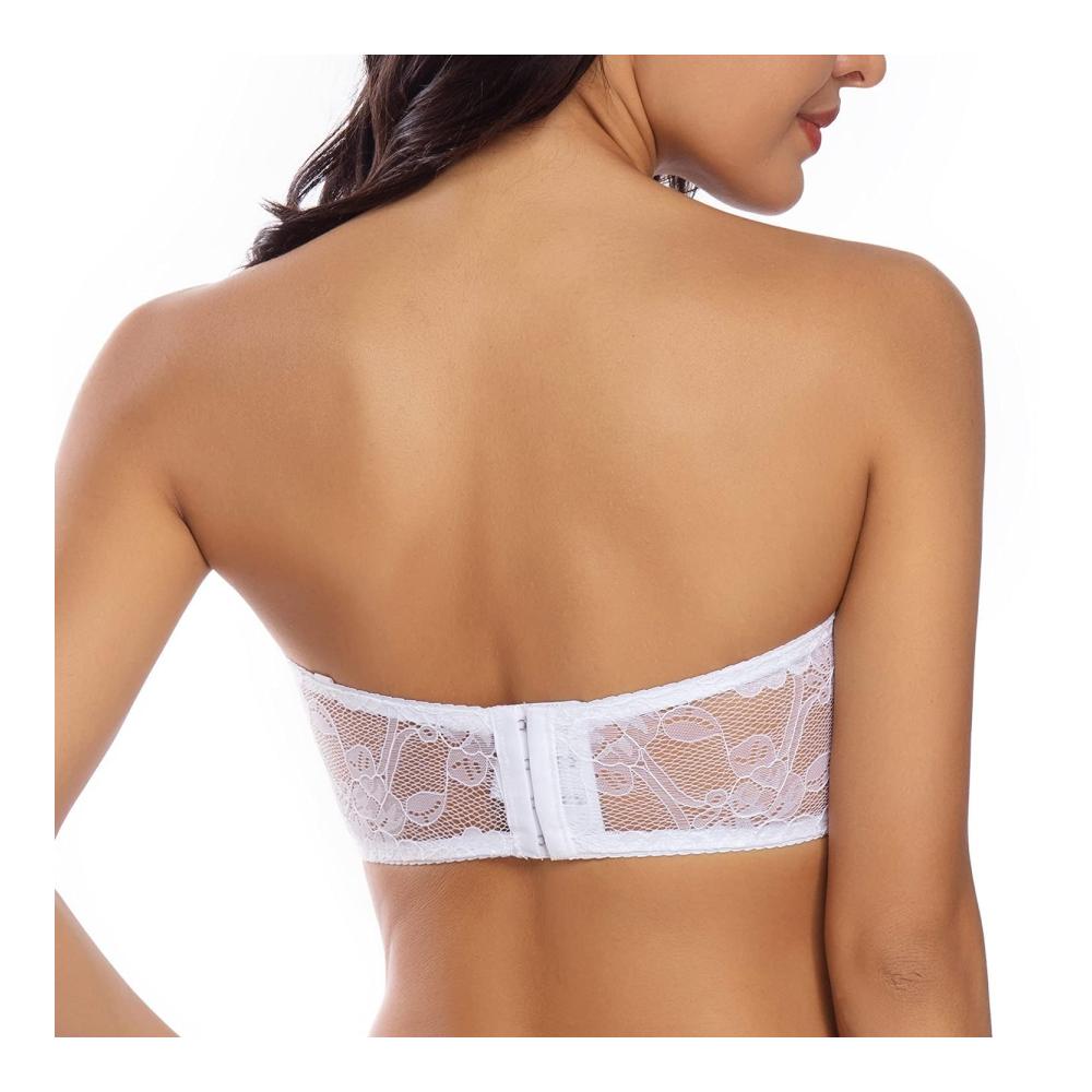 Bandeau BH Damen Trägerloser Spitzen-BH mit transparenten Trägern bügellos und gepolstert