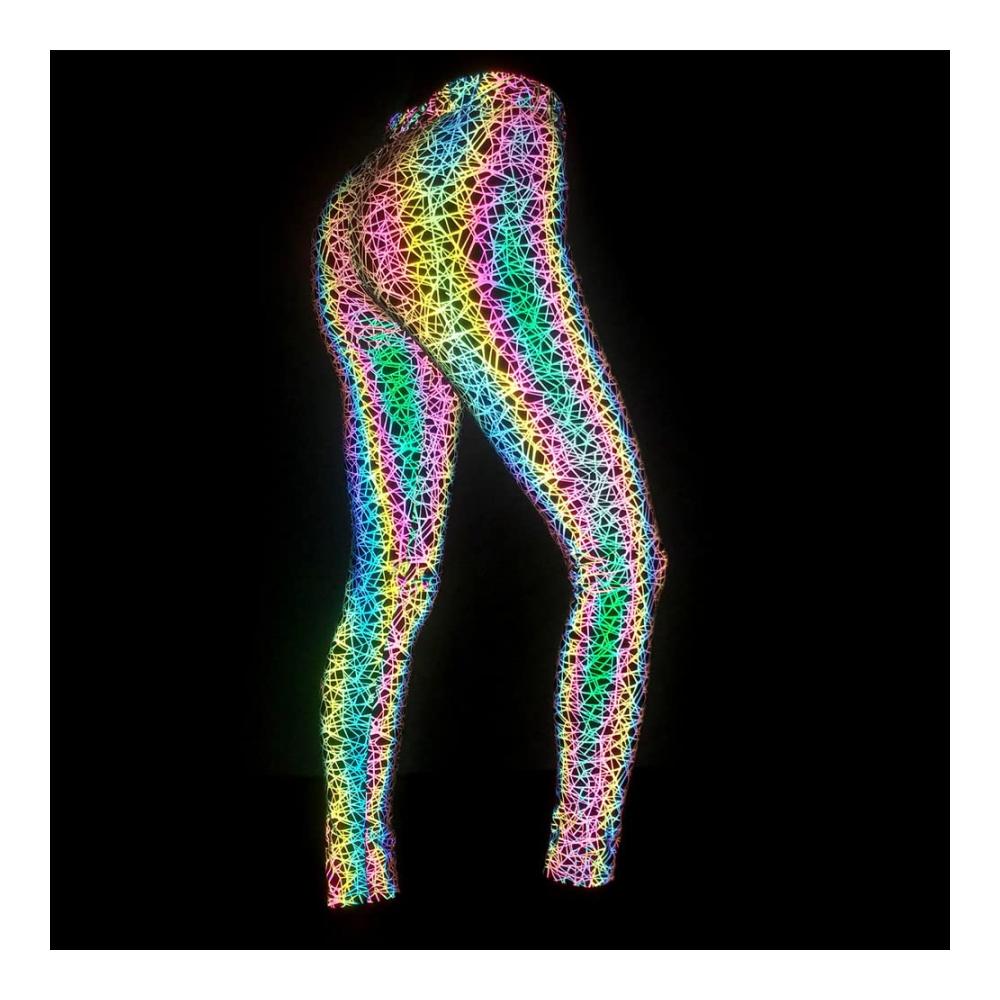 Reflektierende Hochtaillenhose für Damen Fluoreszierende Holographie Regenbogenjogger XXL Farbenfrohe Sportleggings