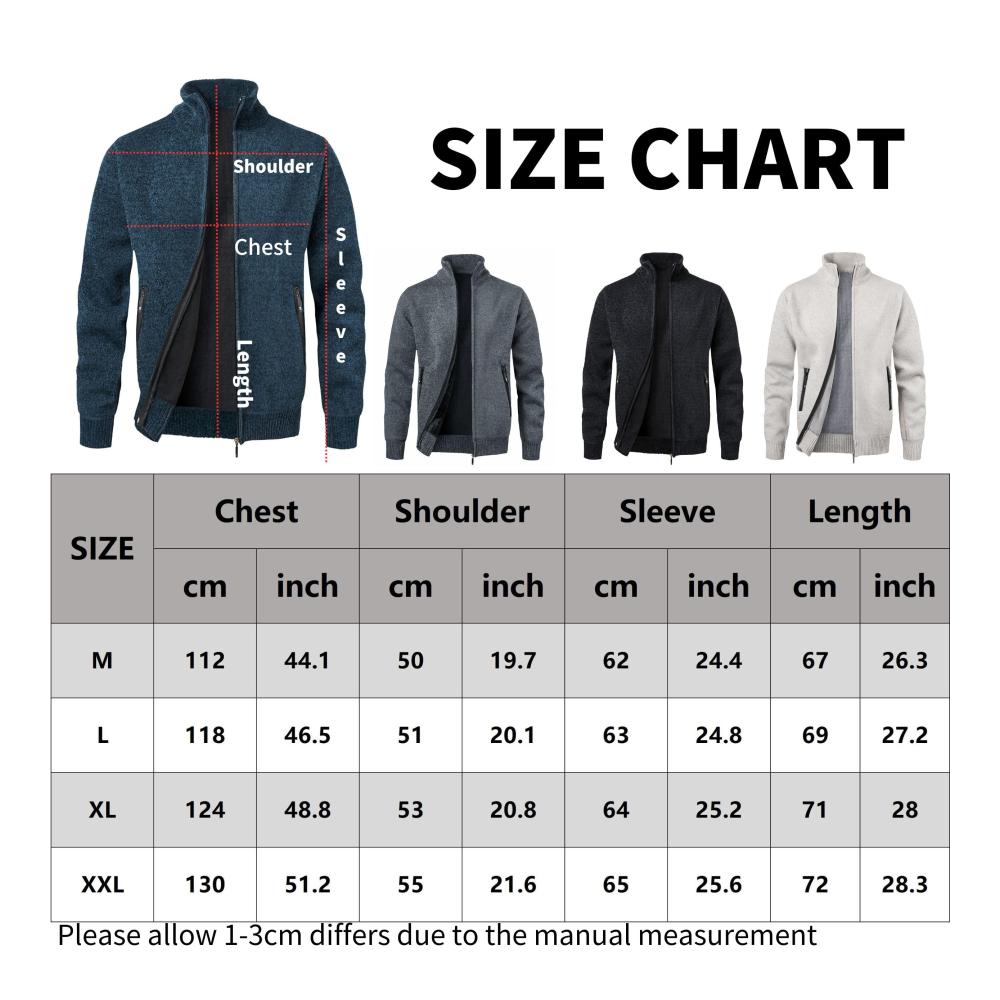 Herren Strickjacke MeiLayM – Stehkragen Reißverschluss Plüschfutter – Warme Winterjacke Sweatjacke Langarm Cardigan in Feinstrick für Herbst und Winter