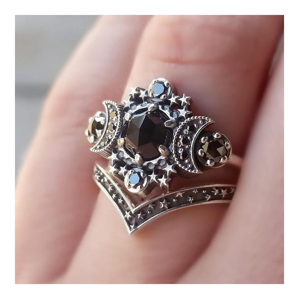 Damenringe Set Modisches Diamant-Silber-Mond Verlobungsring-Set mit Daumenring Boho-Stapel-Eheringe und Große Klobige Ringe