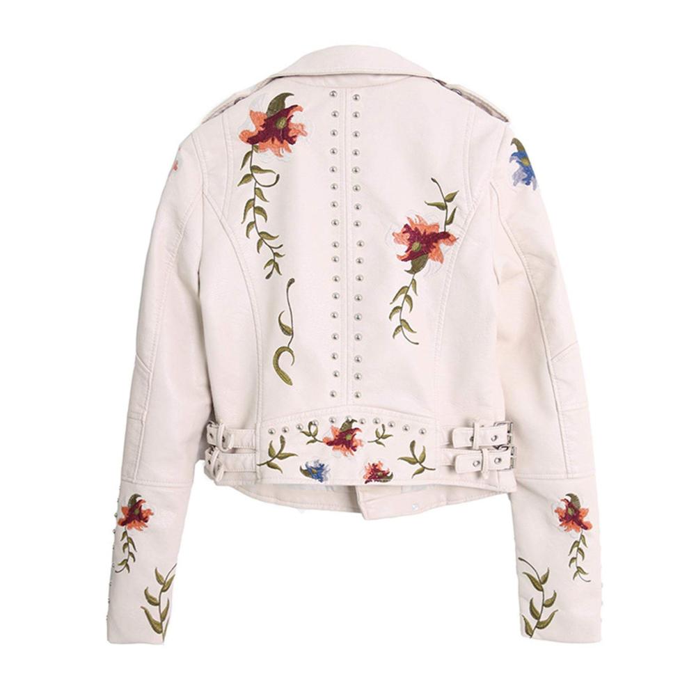 Blumige Damen Lederjacke - Florale Bestickung Klassischer Bikerstil