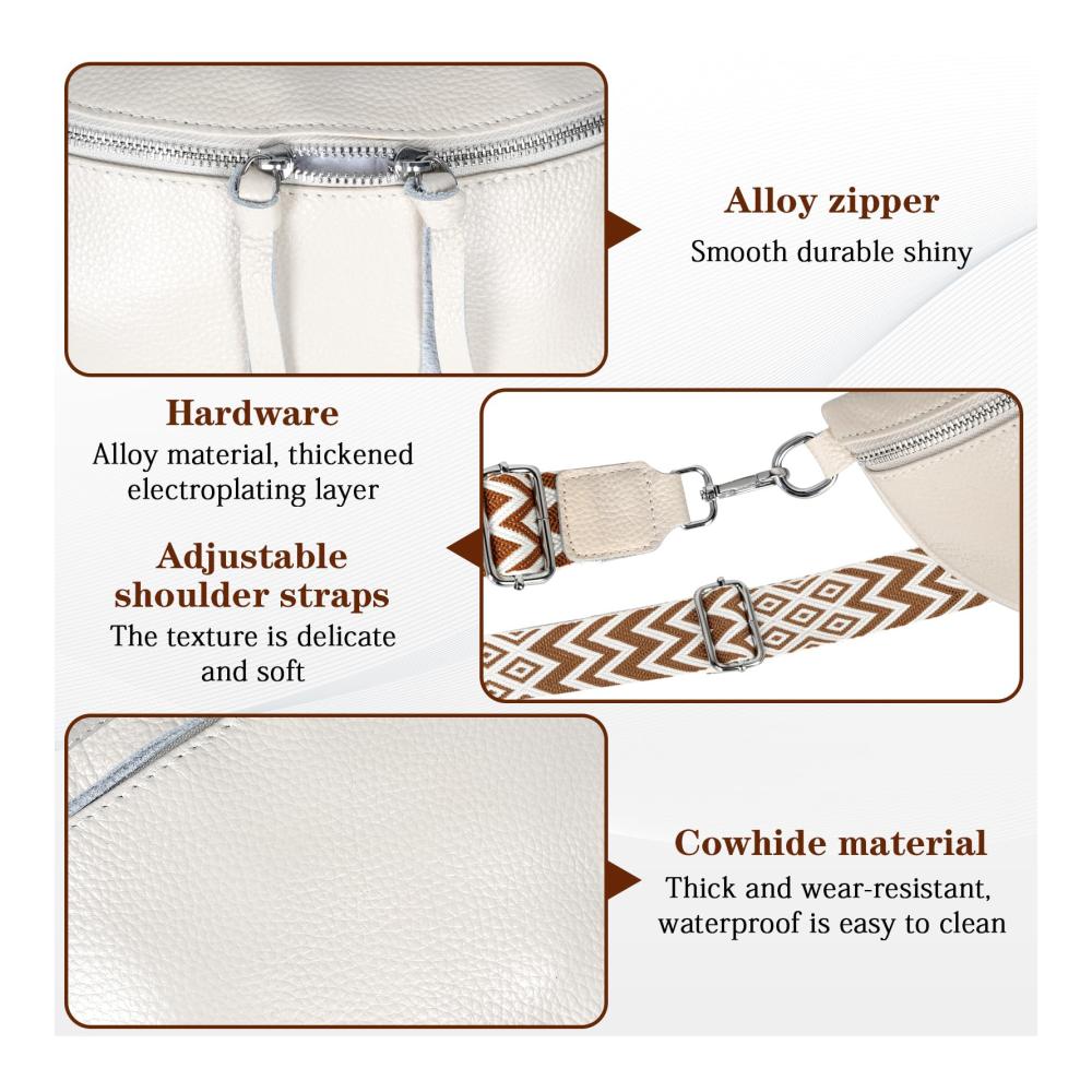 Stilvolle Damen Leder Hüfttasche mit Geldbörse - Verstellbarer Schultergurt Crossbody Design - Weiße Gürteltasche für Frauen