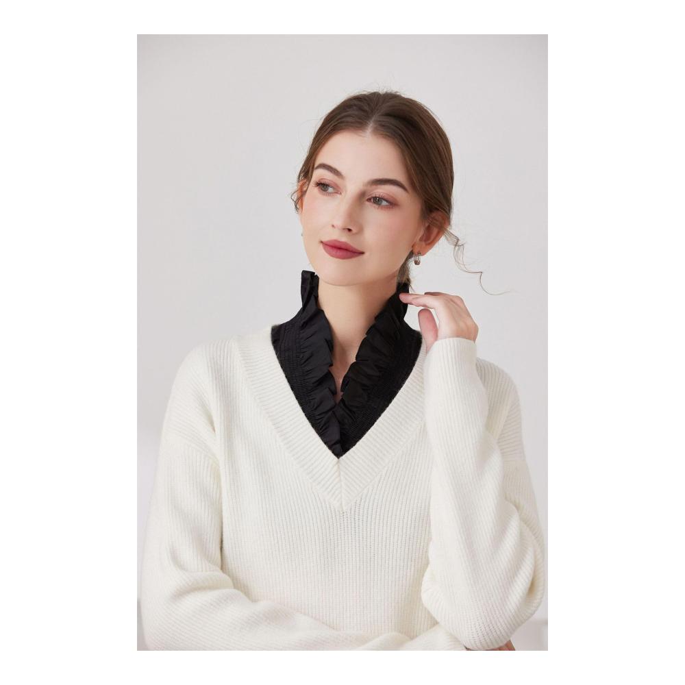 1 PCS Damen Blusen & Tuniken mit Abnehmbarem Stehkragen - V-Ausschnitt Hemdbluse für Damen Krageneinsatz Halb Gefälschtes Shirt Oberteil