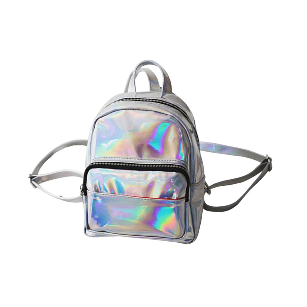 Holografischer 2-Er Rucksack Verstellbar Reflektierend Schillernd - Mini-Umhängetasche für Mädchen Damen - Lässiger Schulranzen mit Floral-Design