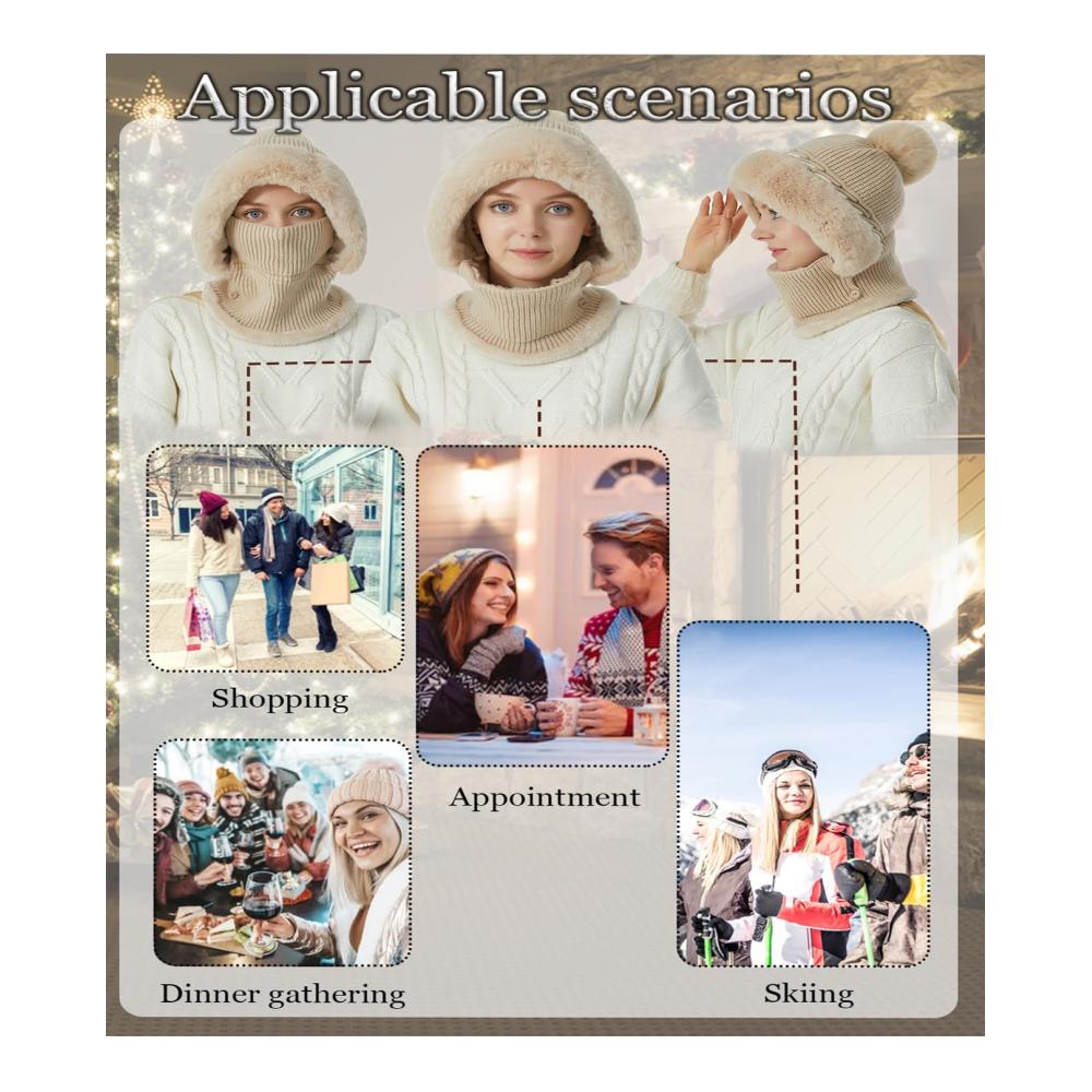 Crazy Bean Wintermütze mit Nackenwärmer – Strickmütze Damen für Warme Outdoor Aktivitäten und Gesichtsabdeckung