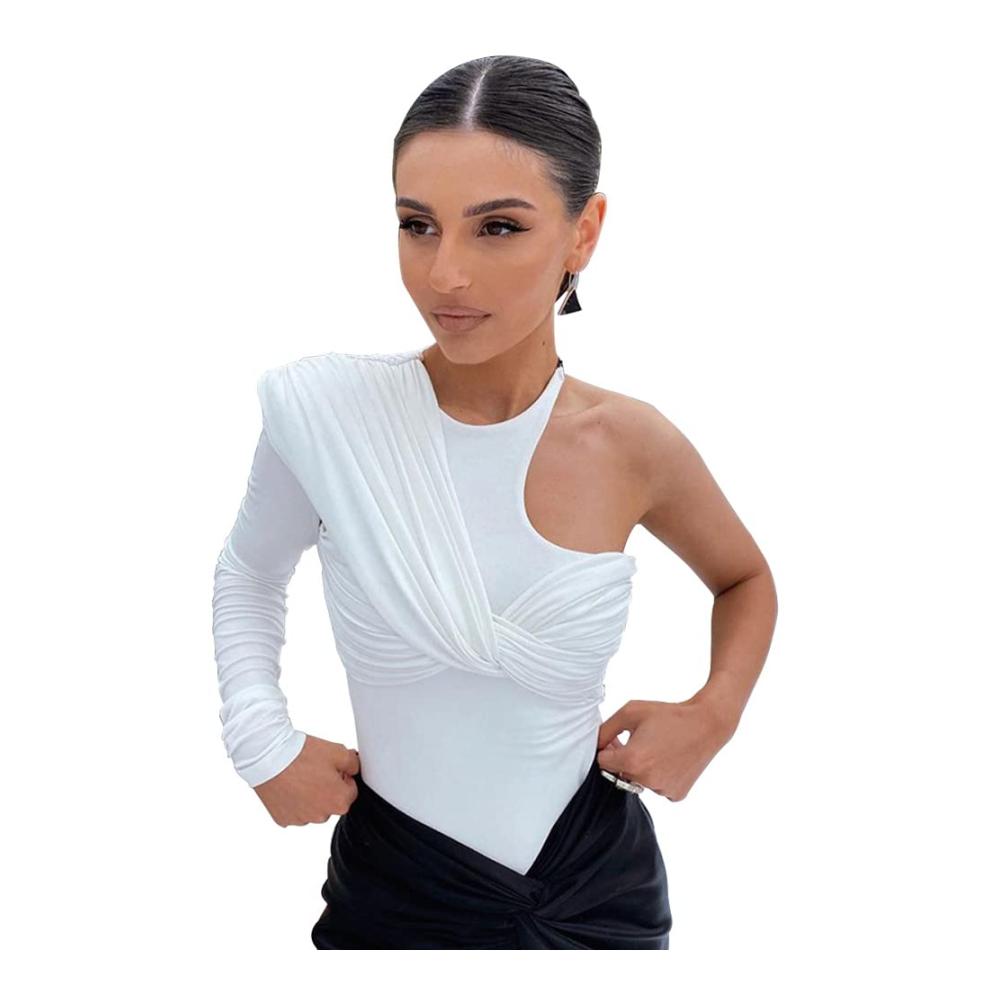 Langarm Damenbody Sexy One Shoulder Bodysuit mit Korsett - Elegantes Overalls Jumpsuit und schmales Oberteil für stilvolle Blusebody-Looks
