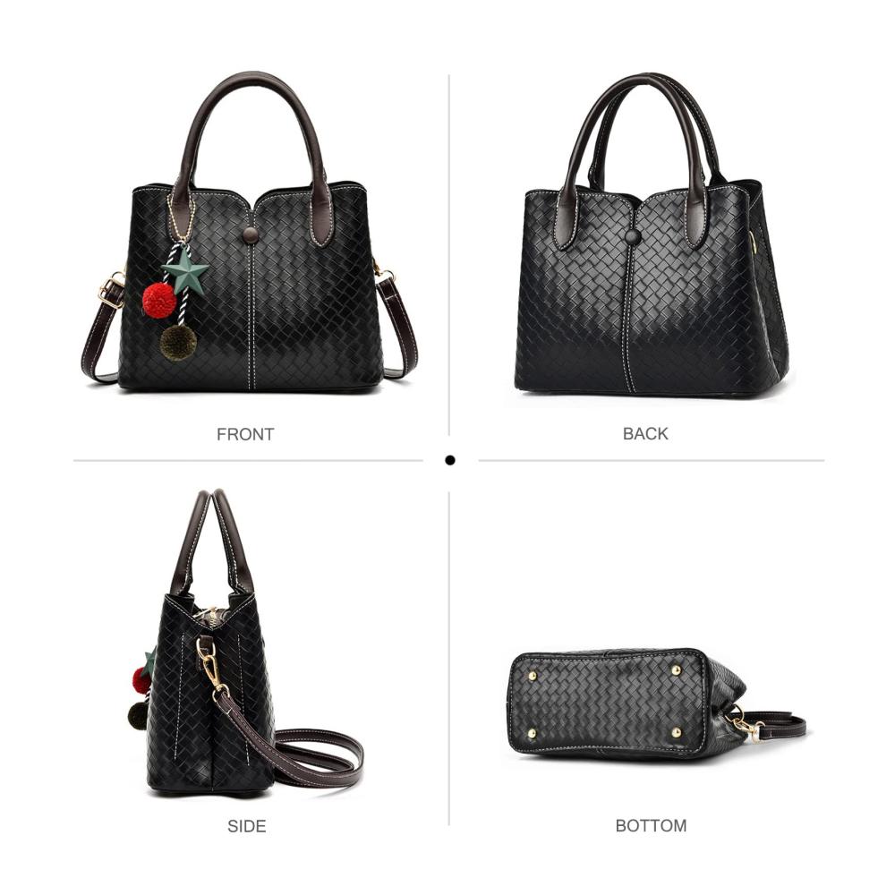 Designer Damen Henkeltasche aus PU-Leder | Großes Fassungsvermögen mehrere Fächer | Stilvolle Umhängetasche mit Pompon