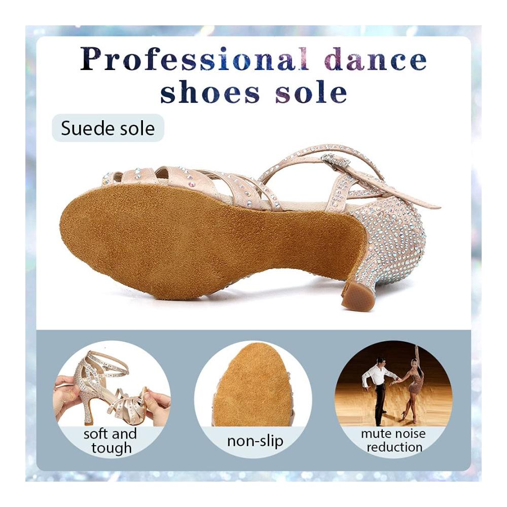 Latein-Tanzschuhe Damen Strassbesetzte Offene Spitze für Ballsaal Chacha Salsa - Perfekte Performance mit Modell-L440
