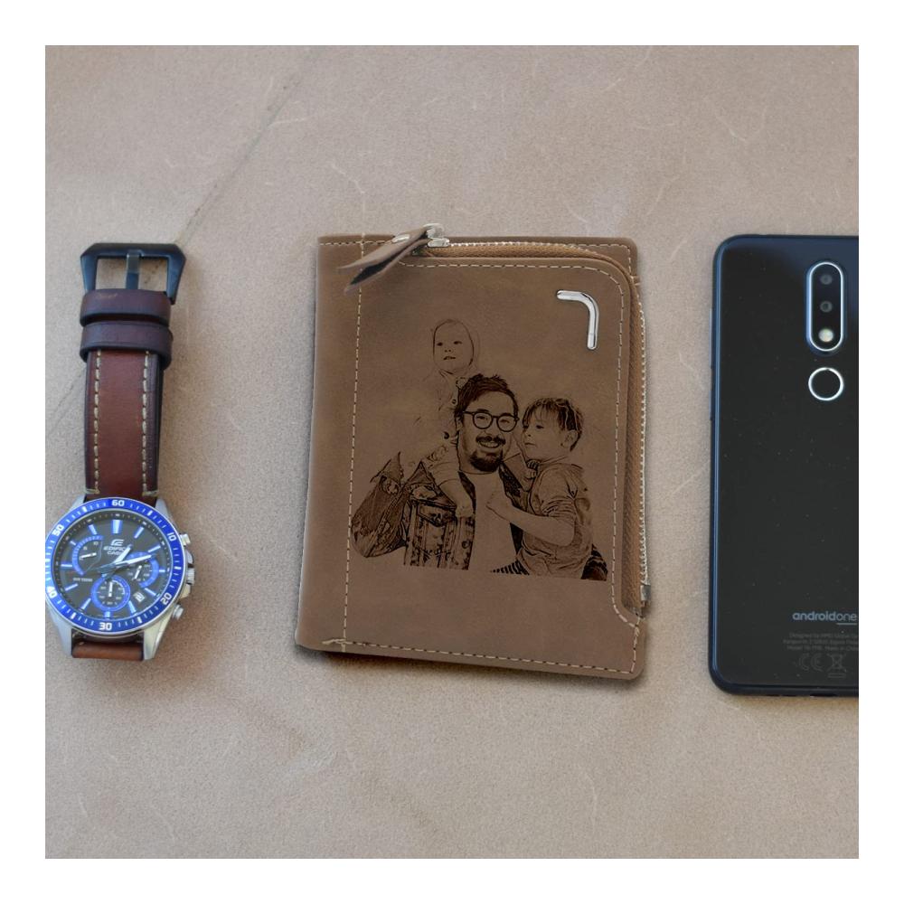 Personalisierte Herren Geldbörsen mit Fotogravur – Elegante Leder Brieftaschen für Vater Sohn Ehemann Ideales Geschenk zum Geburtstag Valentinstag Jahrestag Weihnachten Vatertag