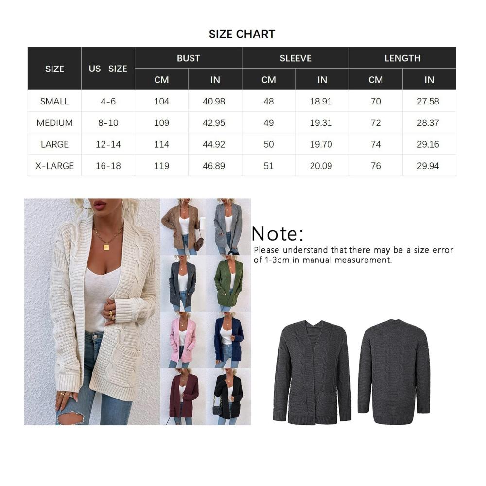 Damen Grobstrick Strickjacke mit Seitentasche - Elegant Langarm Strickmantel für Damen Casual Strickpullover Damen Sweater Tops Outwear