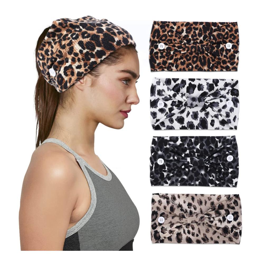 Sport-Stirnbänder Set für Damen - 4-teilig Haarband mit Knopf für Yoga und Sport modisch elastisch breitbandig
