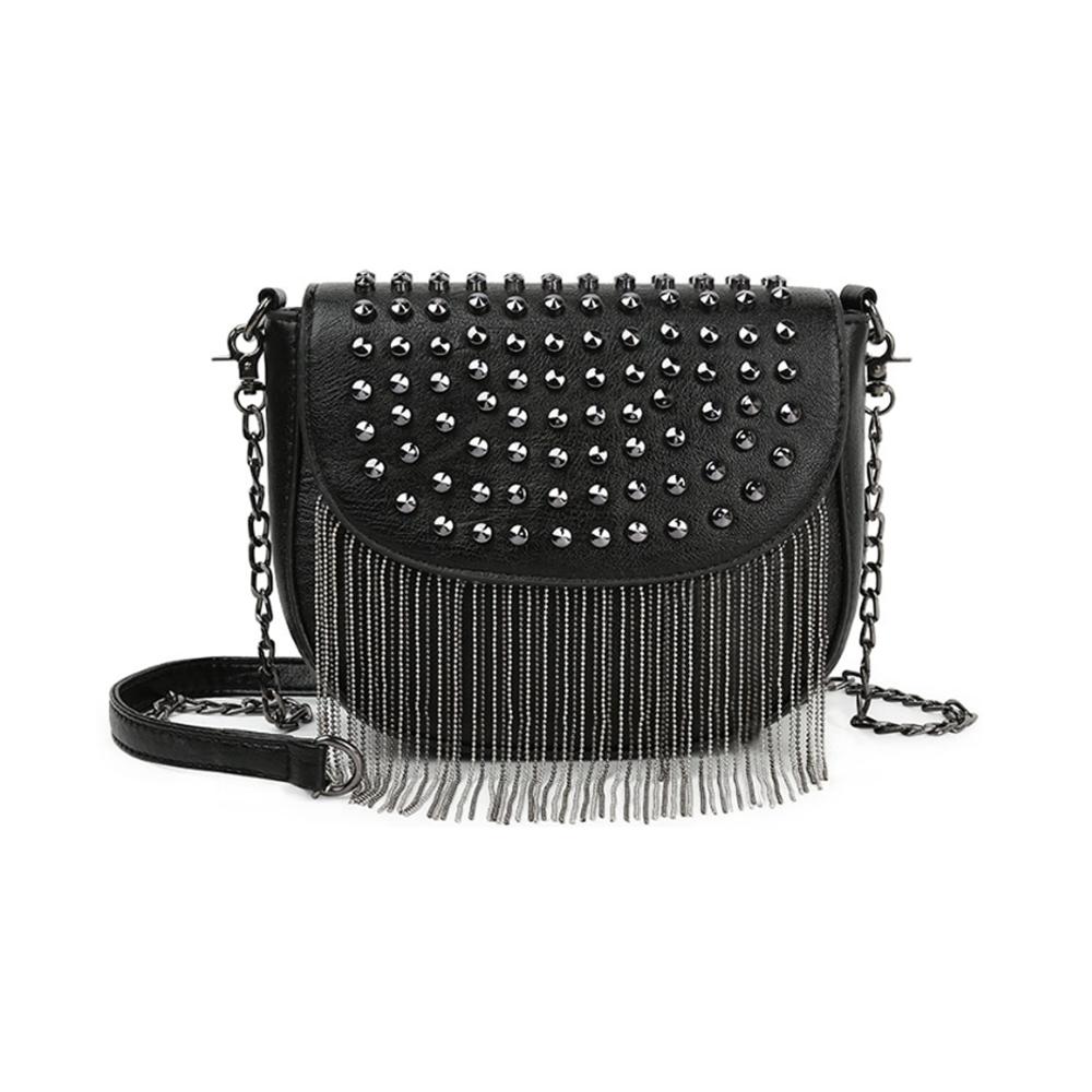 Elegante Mini Clutch mit Fransen und Metallkettenriemen - Perfekte Punk Abendtasche