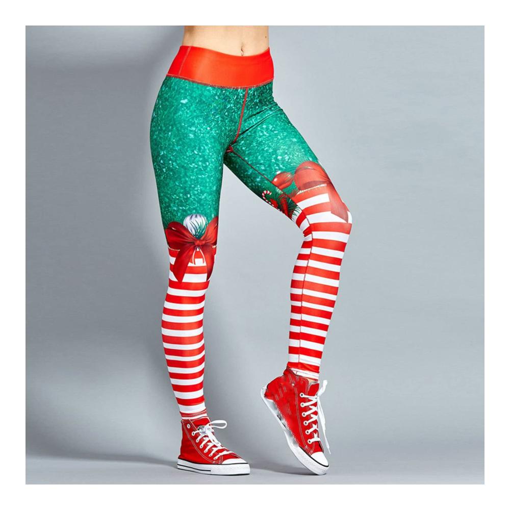 Weihnachtsleggings Kolylong Damen Hohe Taille Digitaldruck Yoga elegant Blickdicht Sport Skinny Elastisch Fitness
