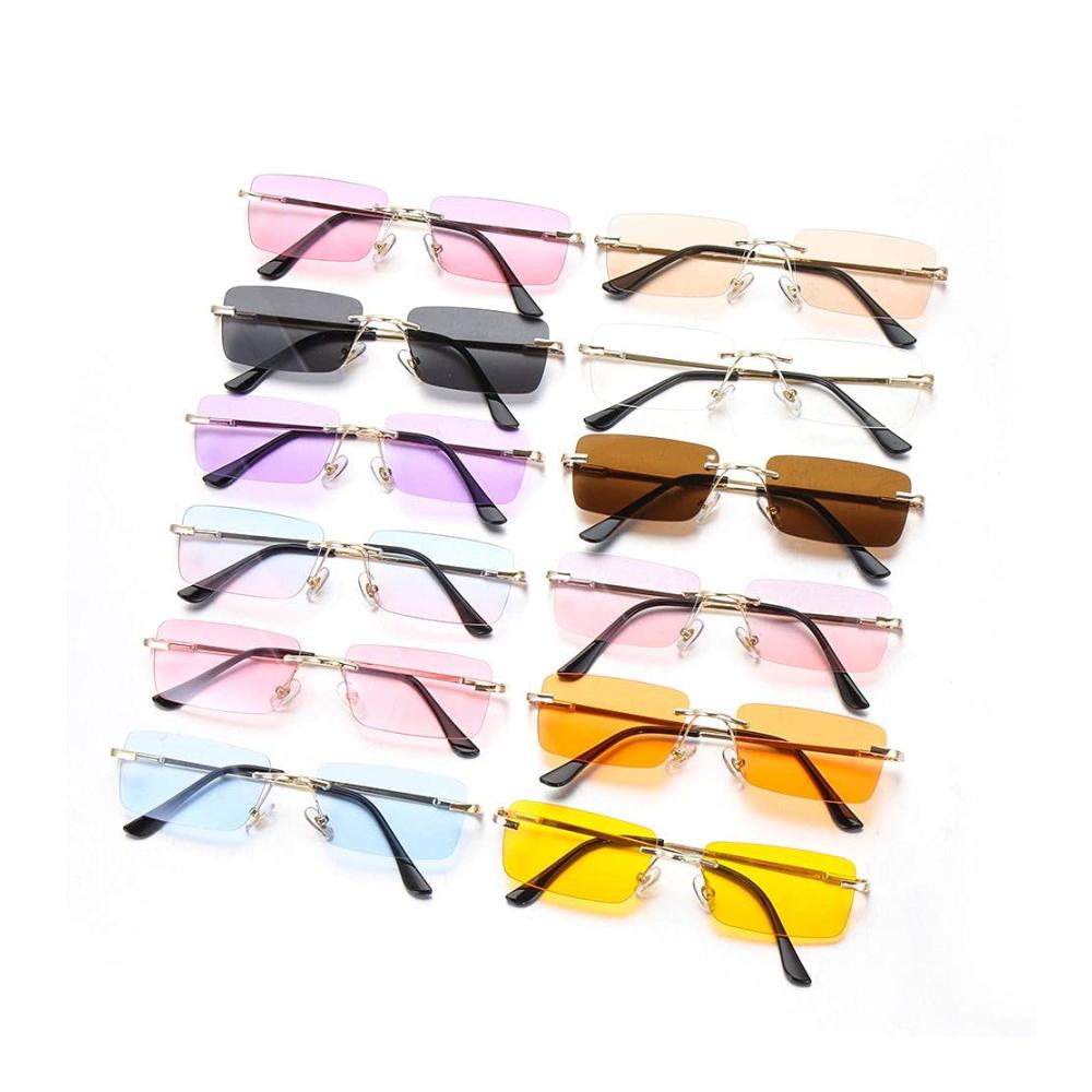 Retro Sonnenbrille - Quadratische Vintage-Brille für Damen und Herren randlos und rechteckig mit getönten Gläsern goldfarbenem Metallrahmen