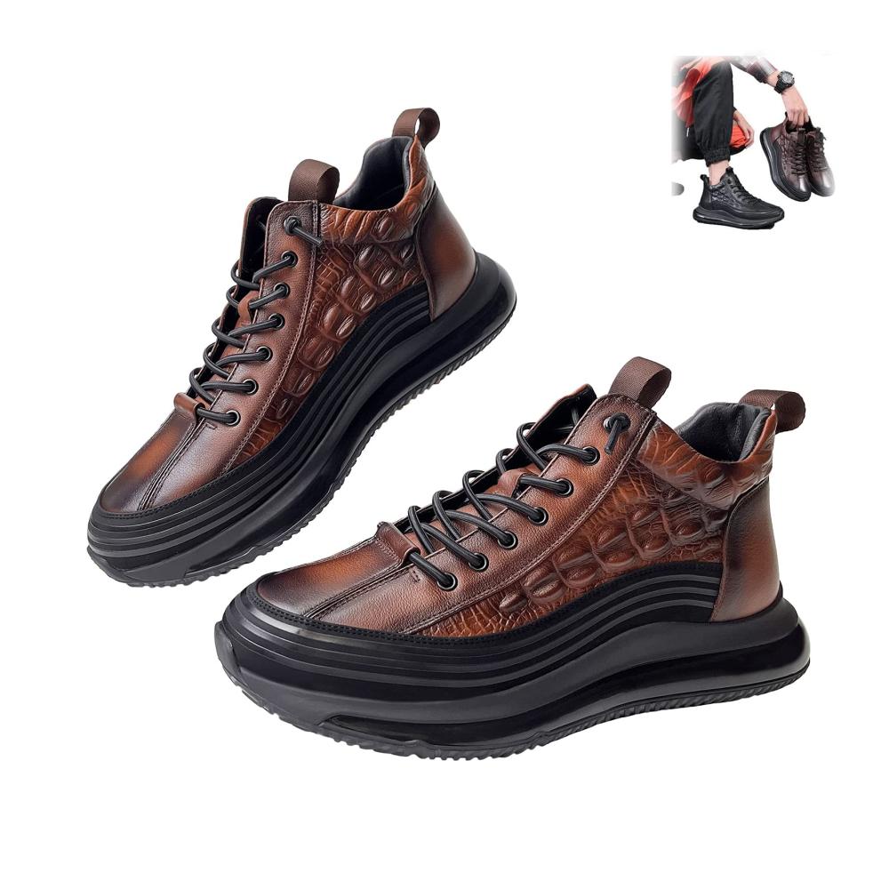 Herren Trainingsanzug Braune rutschfeste Freizeitsneaker mit Krokodil-Print Höhensteigerung und Luftpolster - Größe 41