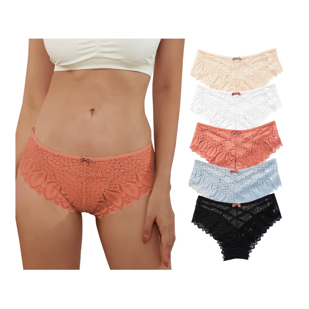 5er Pack Damen Slips Stretch Niedrige Taille Spitze Nahtlos Basic Unterhosen - Panties & Hipsters für Komfort und Stil