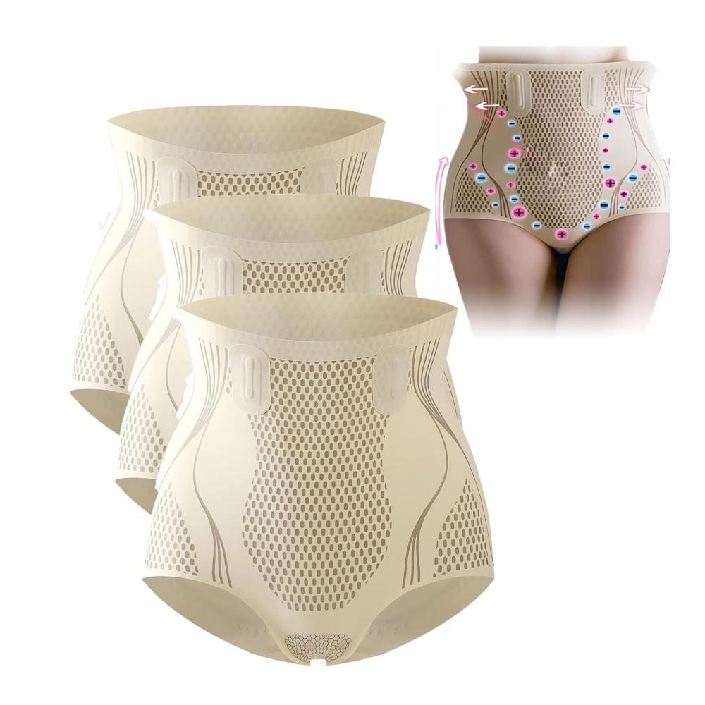 Premium Miederpants 2023 Eis-Seiden-Ionenfaser 3er-Pack Beige Formende Shorts Bequemer und Atmungsaktiver Stoff