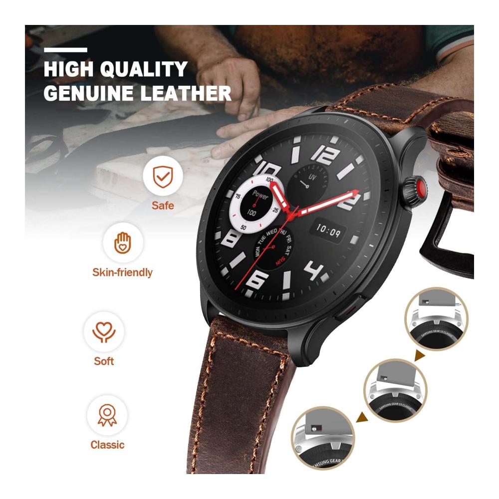 22mm Retro Leder Uhrenarmband für Amazfit GTR 4/3 Pro/3/2/2e Ersatzarmband mit Kompatibilität für GTR 47mm und Stratos 3