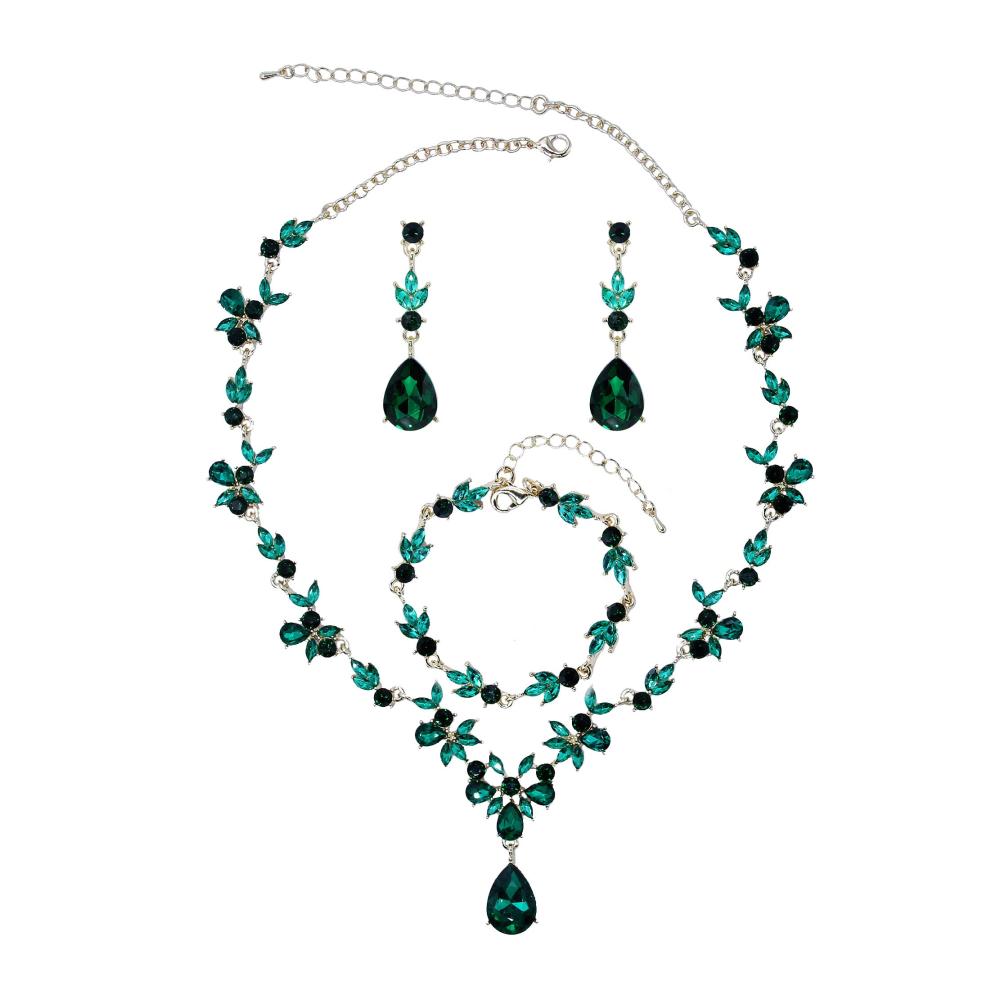 Hochwertiges Schmuck-Set für Damen Braut Blatt Blume Hochzeit Statement Halskette Ohrhänger Ohrringe - Perfekt für Party und Abschlussball