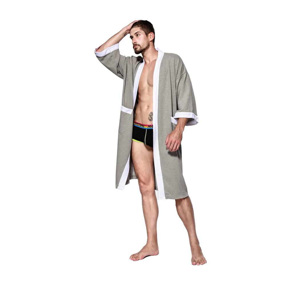 Bademäntel Herren - Luxuriöser Baumwoll-Bademantel mit Schalkragen Weich und Bequem für Zuhause Spa Badewanne und Dusche (Grau Größe S