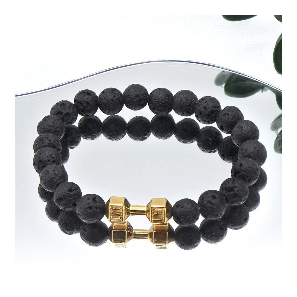 FBITE Dumbbell Bracelet - Stylish Natural Volcanic Lava Stone Gym Jewelry for Men and Women