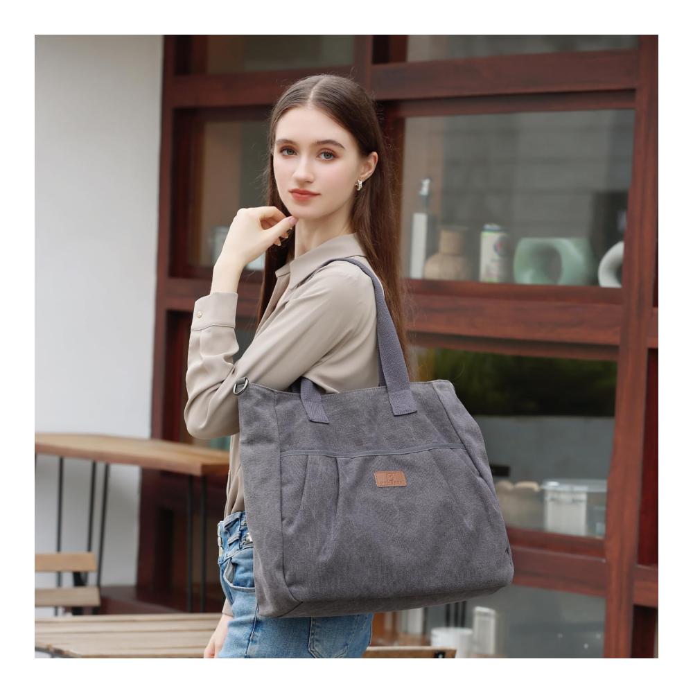 Damen Canvas Schultertasche - Große Umhängetasche für Mädchen - Strandtasche mit Crossover Design - Hobo Tasche Damen - Vielseitige Damenhandtasche