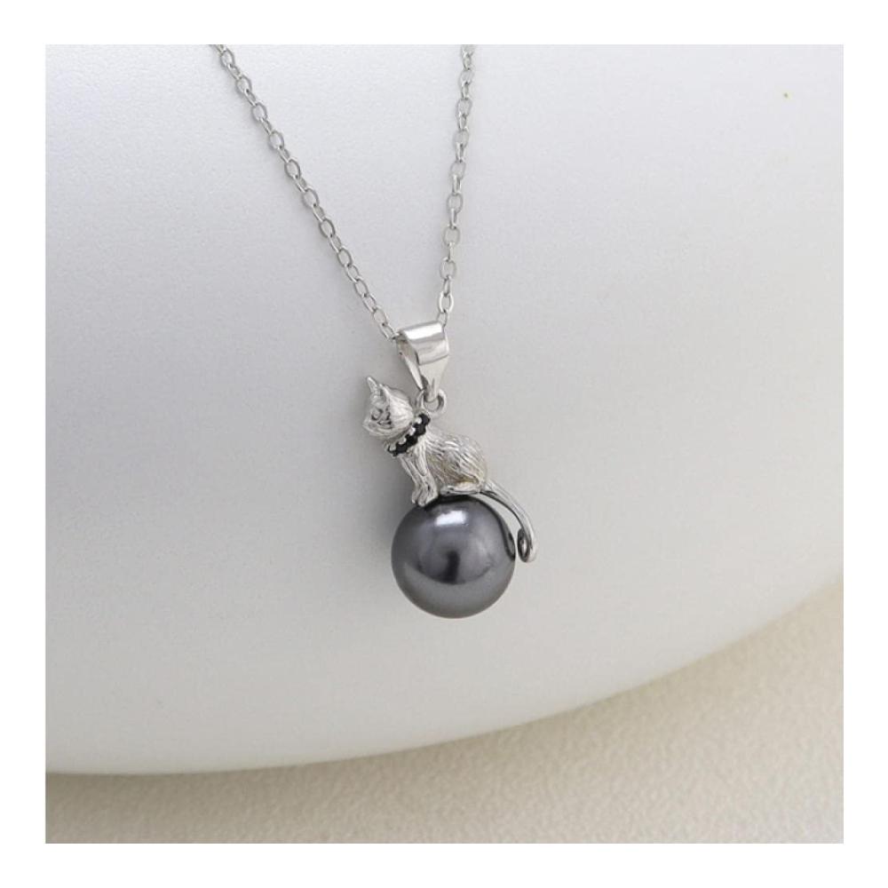 925er Sterlingsilber Katzenhalskette - Süßer 3D-Anhänger matt mit Einzelperle - Verstellbare Kette - Ideales Geschenk für Frauen Mädchen Mutter Tochter Freundin - Jahrestagsschmuck