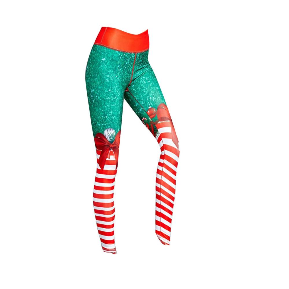 Weihnachtsleggings Kolylong Damen Hohe Taille Digitaldruck Yoga elegant Blickdicht Sport Skinny Elastisch Fitness