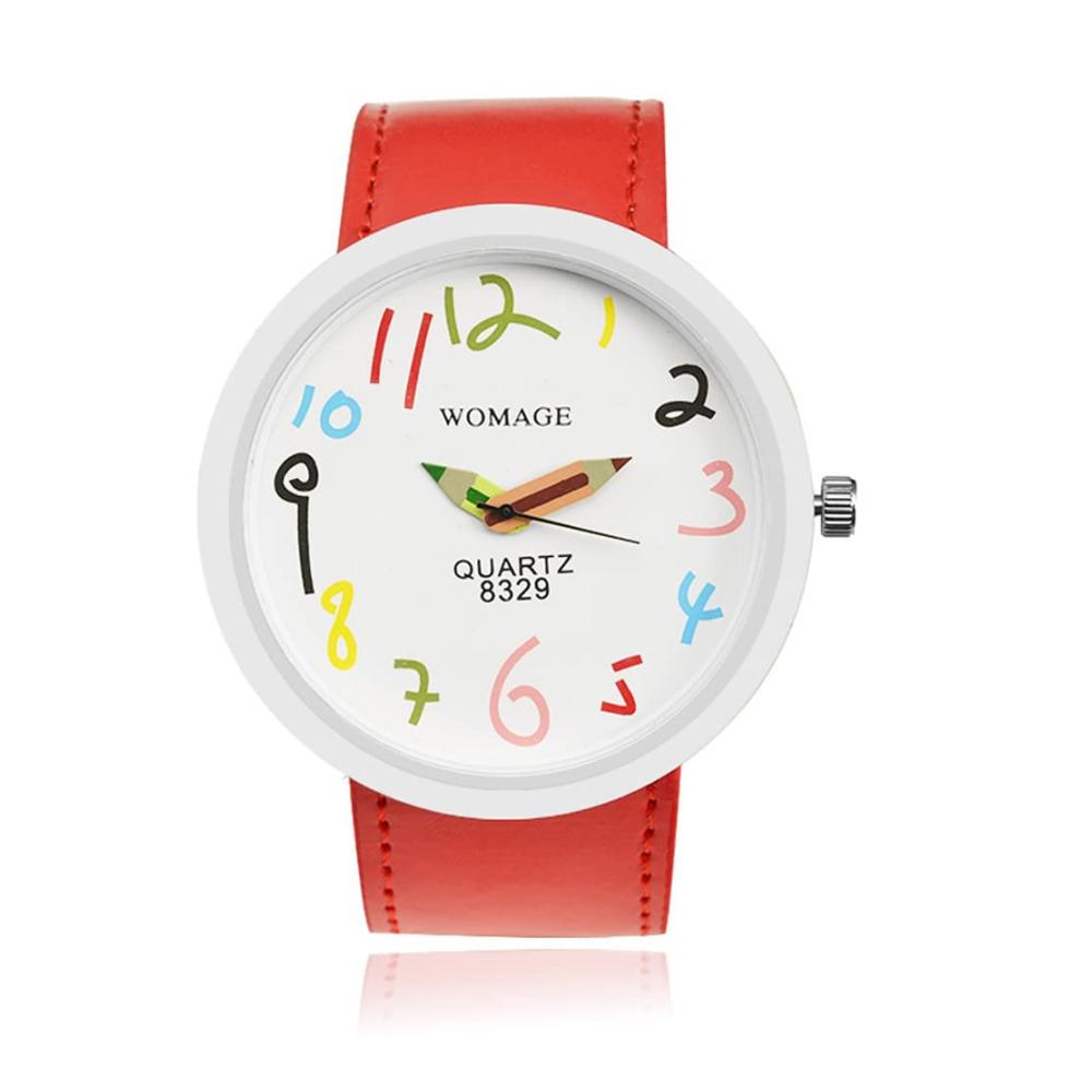 Damen Armbanduhr FENKOO Modische Quarzuhr mit PU-Band in Schwarz Blau Rot Orange Grün Gelb