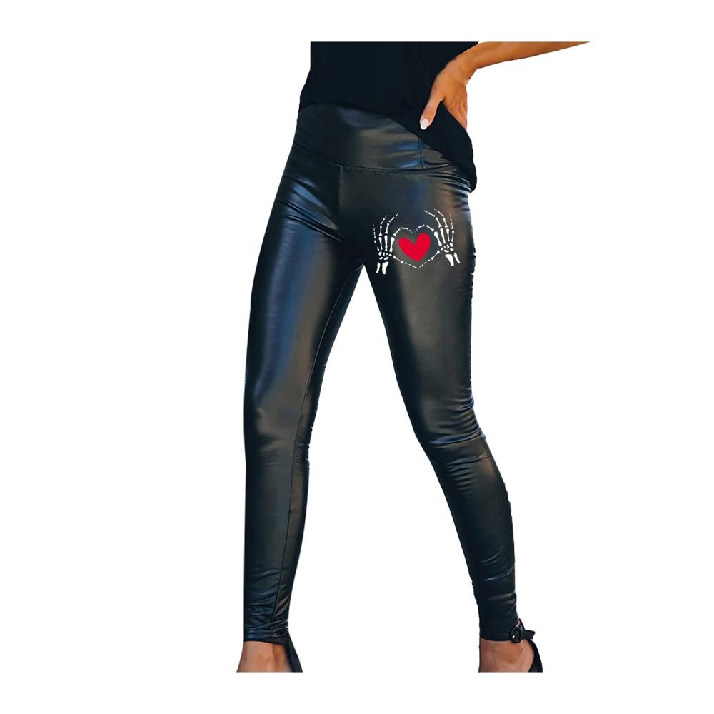 Leder-Optik Damen Leggings für Sexy Street-Style Hohe Taille Slim Fit Punk Chic