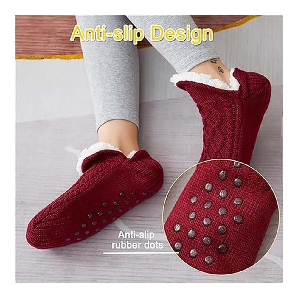 Rutschfeste Fleece-gefütterte Stoppersocken - Wärmende Thermosocken für drinnen mit V-Mund