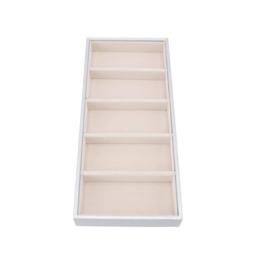 Brillenetui Organizer für Sonnenbrillen mit 5 Fächern Leder Aufbewahrungskoffer - Sbox Gläser Tablett für Damen und Herren (Silber Grau