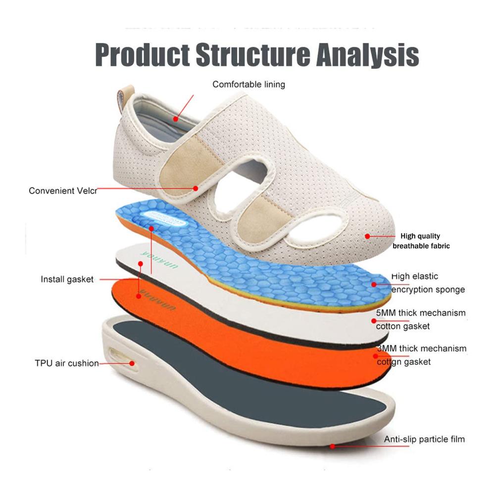 Wanderödem-Diabetikerschuhe - Leichte atmungsaktive Walkingschuhe mit extra breiter Passform verstellbaren Verschlüssen und orthopädischem Komfort für geschwollene Füße Arthritis - Indoor-Outdoor-Freizeit-Sneaker (39 EU Lightgrey