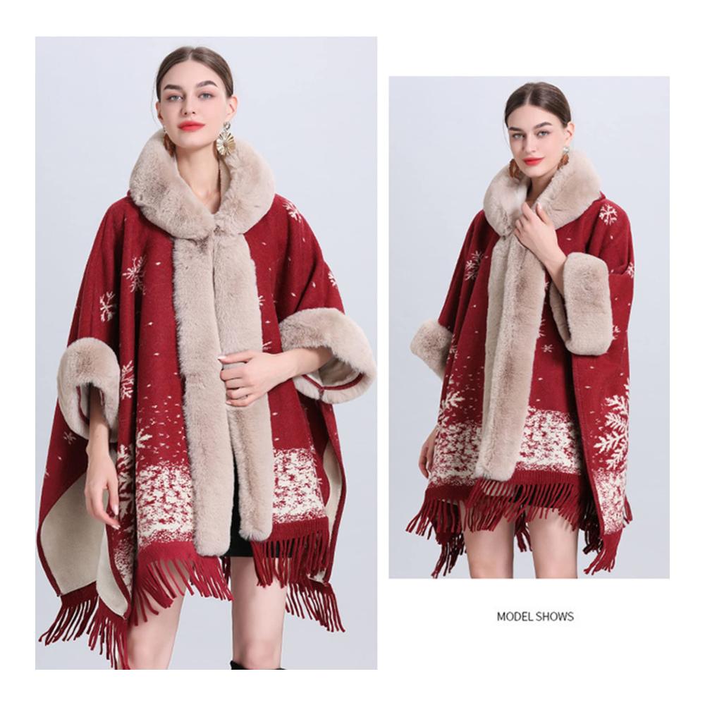 Strick Ponchos & Capes Damen Kunstpelz Schal Winter Umhang mit Pullover - Stilvoller Damen Strick Cape für Herbst Winter und Frühling