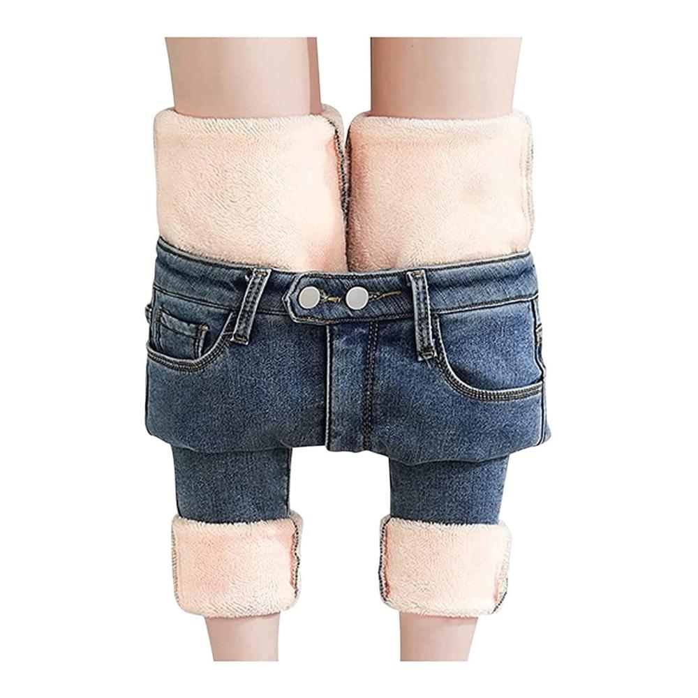 Thermojeans Damen Gefütterte Skinny Jeans für den Winter - Warme Damen Stretchhose mit Normal Waist Knopfleiste & Eng anliegendem Schnitt