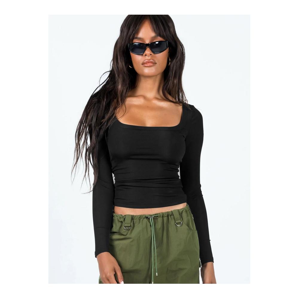 Elegante Damen Langarmshirts Crop Tops mit Quadratischem Ausschnitt - Slim Fit Y2K Oberteile im Geripptem Strick - Lässige Grundlegende Langarm Tee Shirts für Streetwear