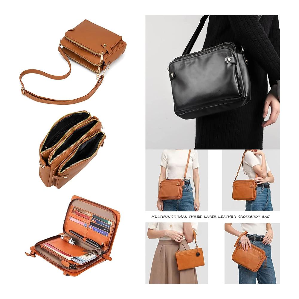 Exquisite Damen Umhängetaschen Echtes Leder Crossbody-Design Dreischichtige Eleganz mit Reißverschluss – Perfekte Satchel Bags und Clutches