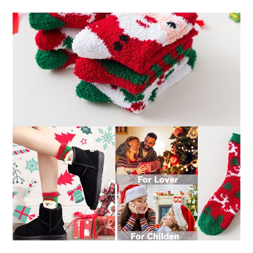 Hachera Weihnachtssocken - 6 Paar Damen Kuschelsocken für Warme Winter Hausschuhe - Flauschige Wintersocken mit Stoppersohle