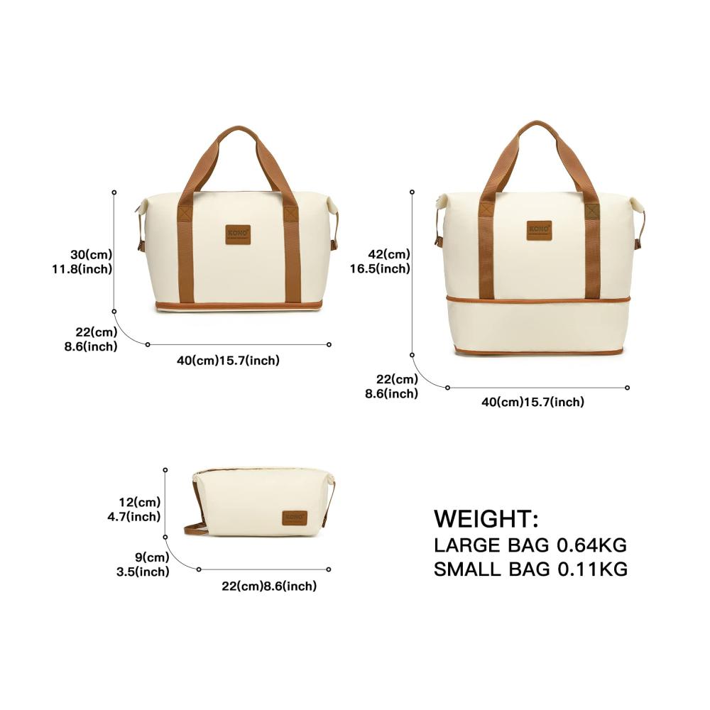 KONO Hartschalenkoffer Set - 3-teiliges Reisekoffer Ensemble (65 cm) mit Leicht Reisetasche und Kulturbeutel Mittelgroßes Gepäck-Set in Weiß/Braun